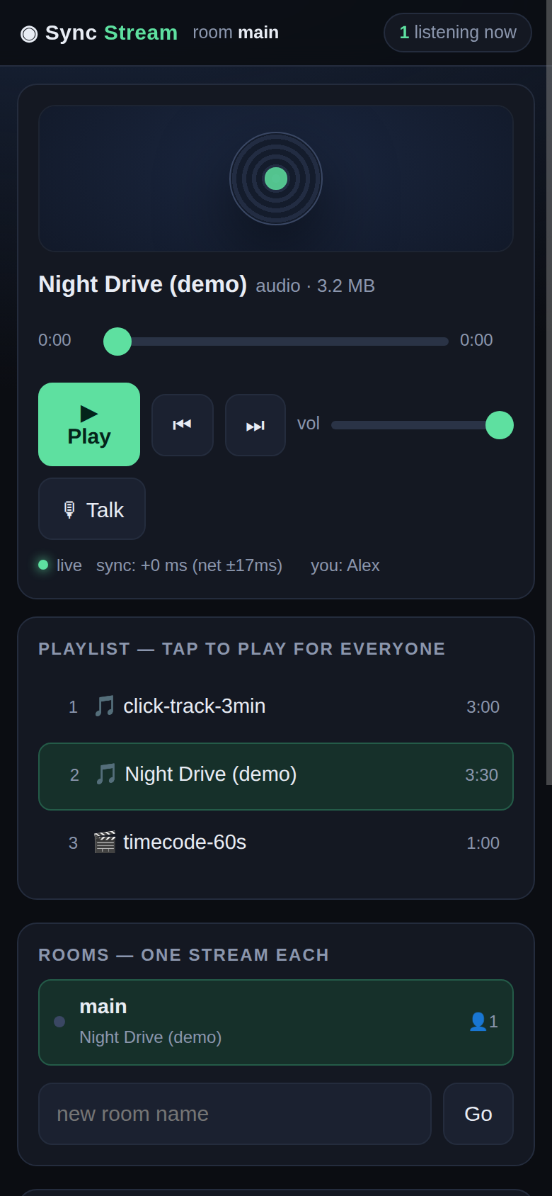Paparan mudah alih Sync Stream
