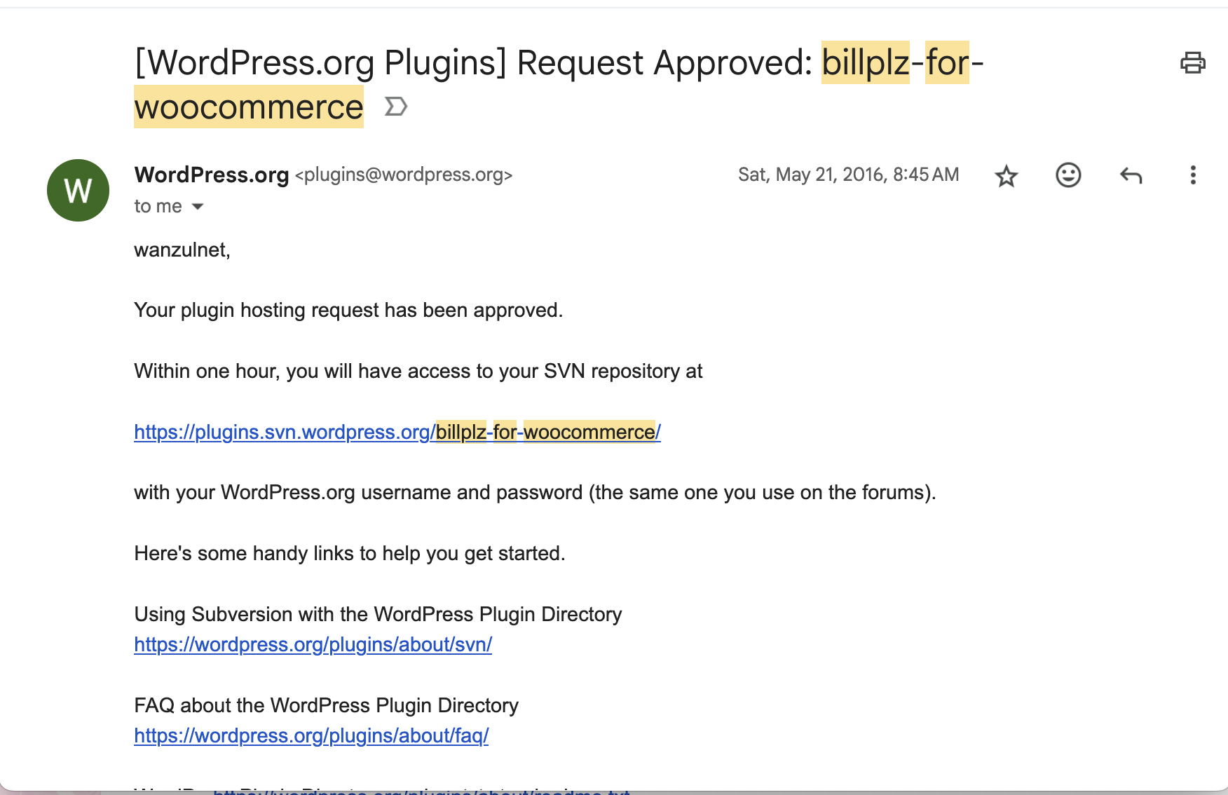 Screenshot of first SVN approved plugin