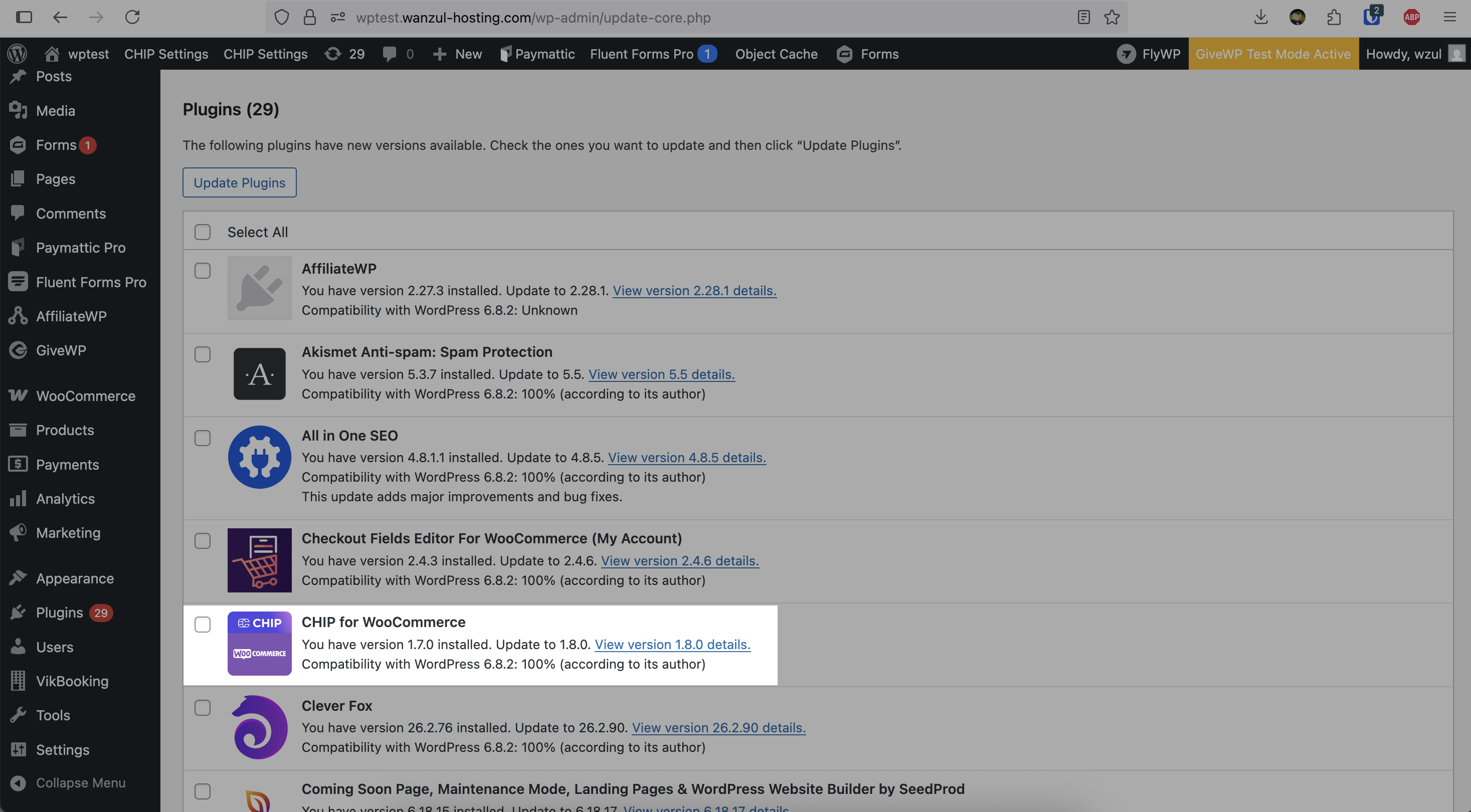 WordPress Plugins List with CHIP for WooCommerce Highlighted